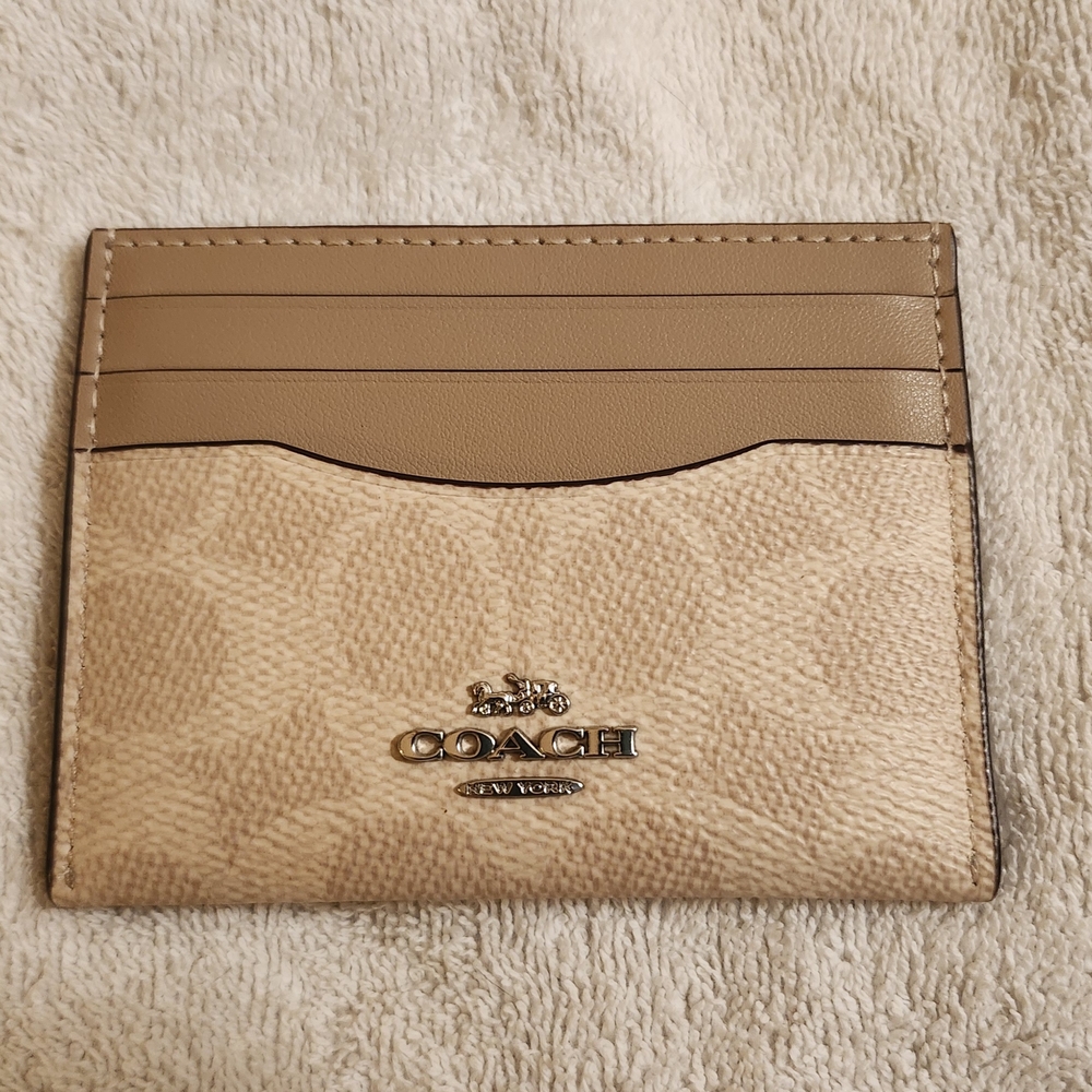 Like New Authentic Coach Signature Tan Slim ID Card Case